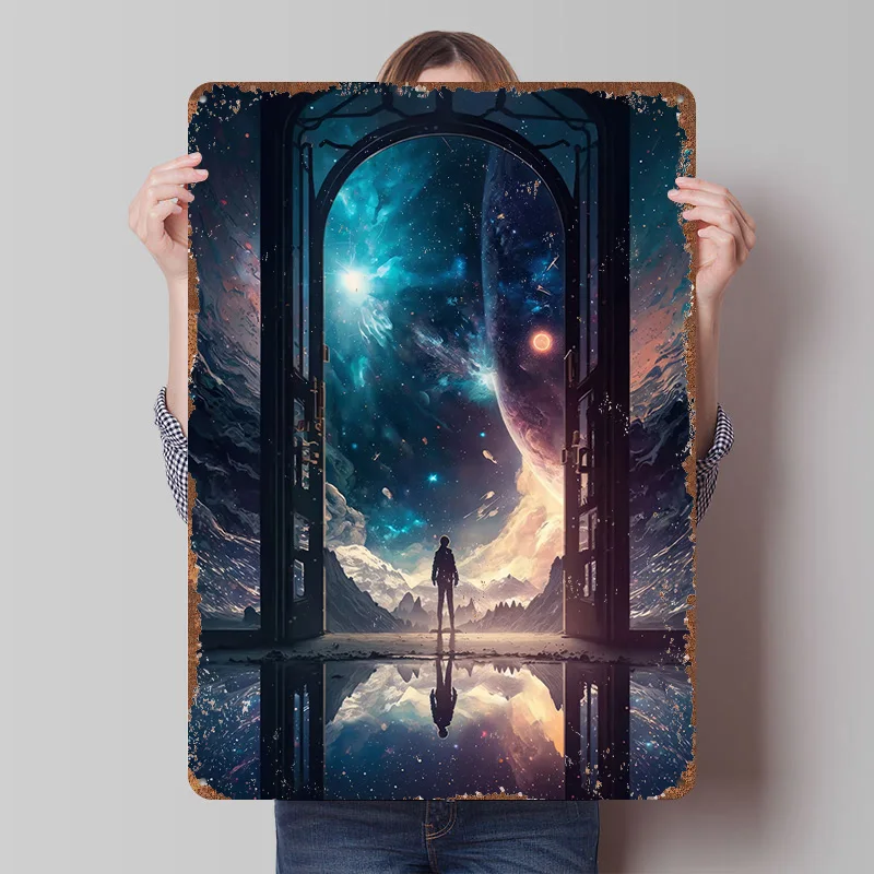 The Door to the Unknown V3 Gedrucktes Poster, individuelle Wandkunst, Retro-Vintage-Metallblechschilder für Zuhause, Schlafzimmer, Dekorationen, Haus