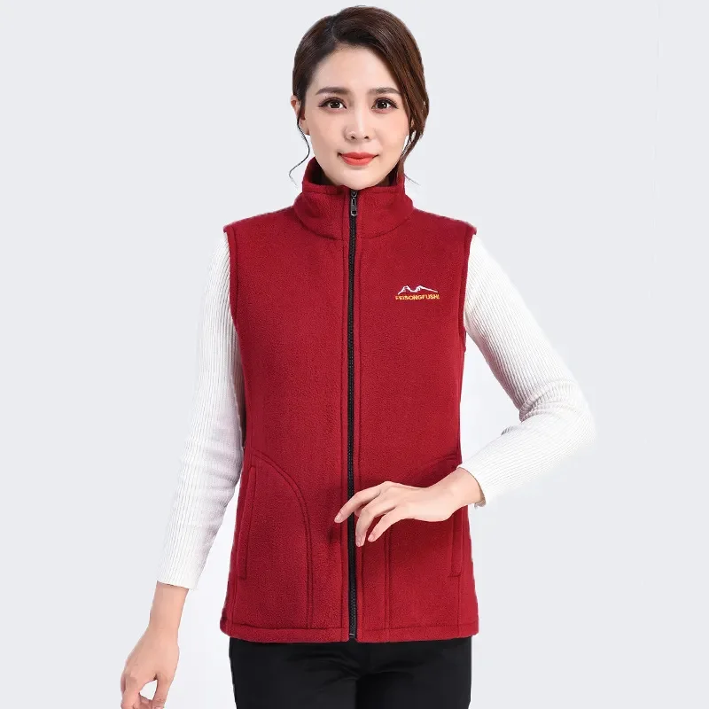 

Middle aged elderly Autumn Winter Fleece Vest Jacket Stand collar Slim Warm Sleeveless Coat Female Short Zipper Waistcoat Jumper