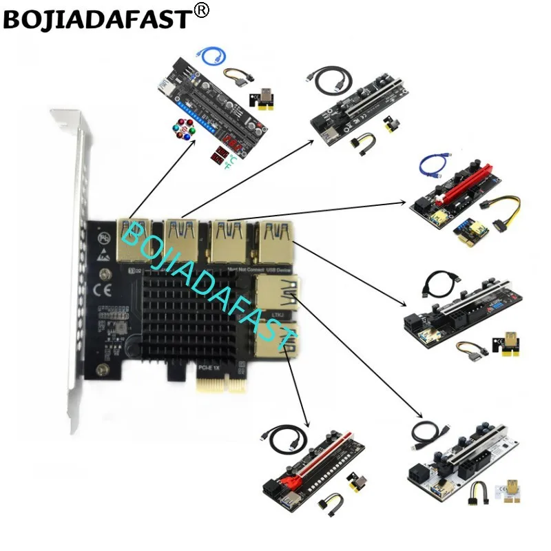 6 x USB 3.0 (PCIe X1 Signal) Connector To PCI Express X1 PCI-E 1X Expansion Riser Card