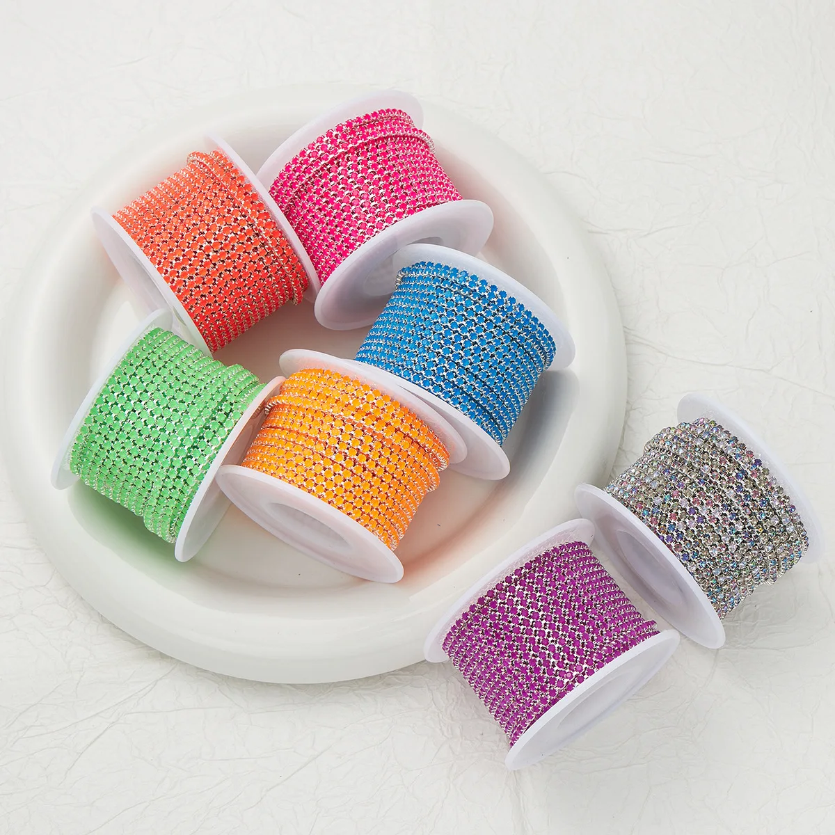 SS8 Neon Noctilucent Fluorescence Crystal Trims Strass Fringes Sewing Stones Decorative Trimmings Rhinestones Chain For Clothing