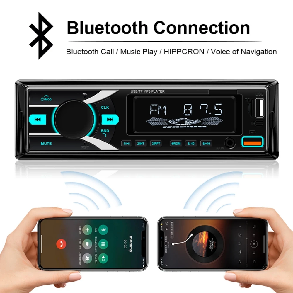 HIPPCRON Car MP3 Radio 1 Din Car Player 7 Colorful Lights Stereos for Car Universal FM Music Radio Optional With Remote Control
