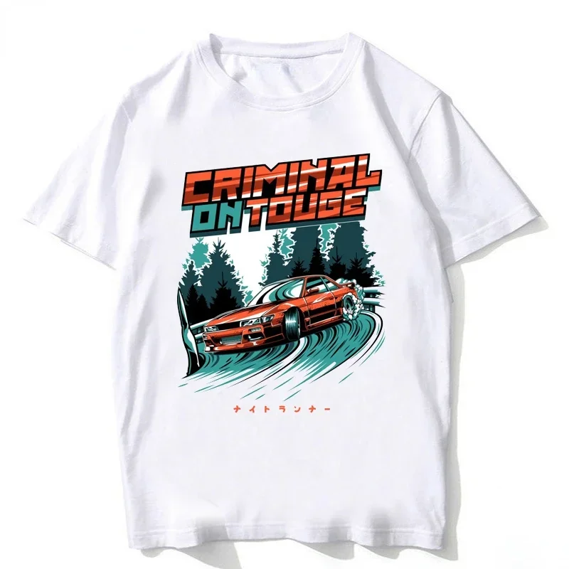 Classic SChassis 13 SR20 Powered T-Shirts Silvia S13 Criminal on Touge Drift King Style Japanese Race Car T-shirt Men JDM Tees