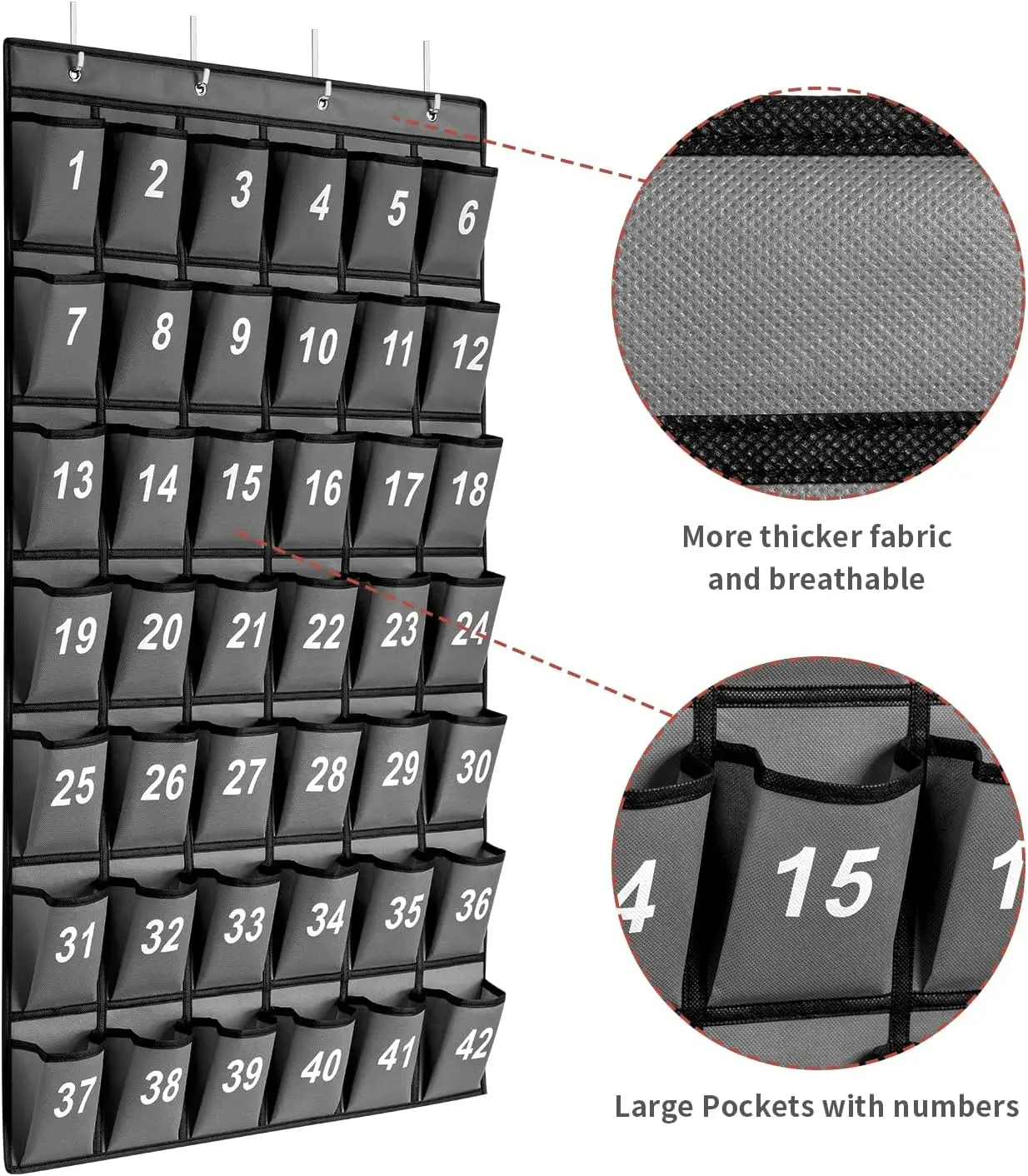 42 Pockets Numbered Classroom Pocket Chart for Cell Phones Hanging Pocket Chart Storage for Classroom Phone Calculator Holder