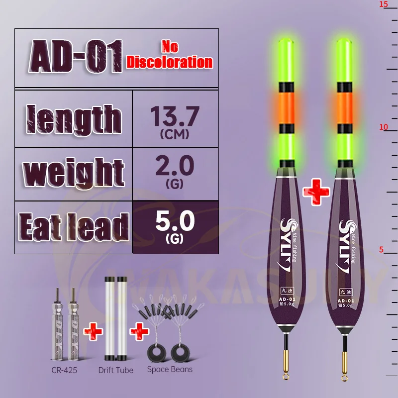 Neuer 2-teiliger Fels-Angelschwimmer mit kurzen Füßen, 5,2 mm Nachtlicht-Schwimmersensor, farbwechselnder Schwanz/schwanz mit konstanter Helligkeit, optional