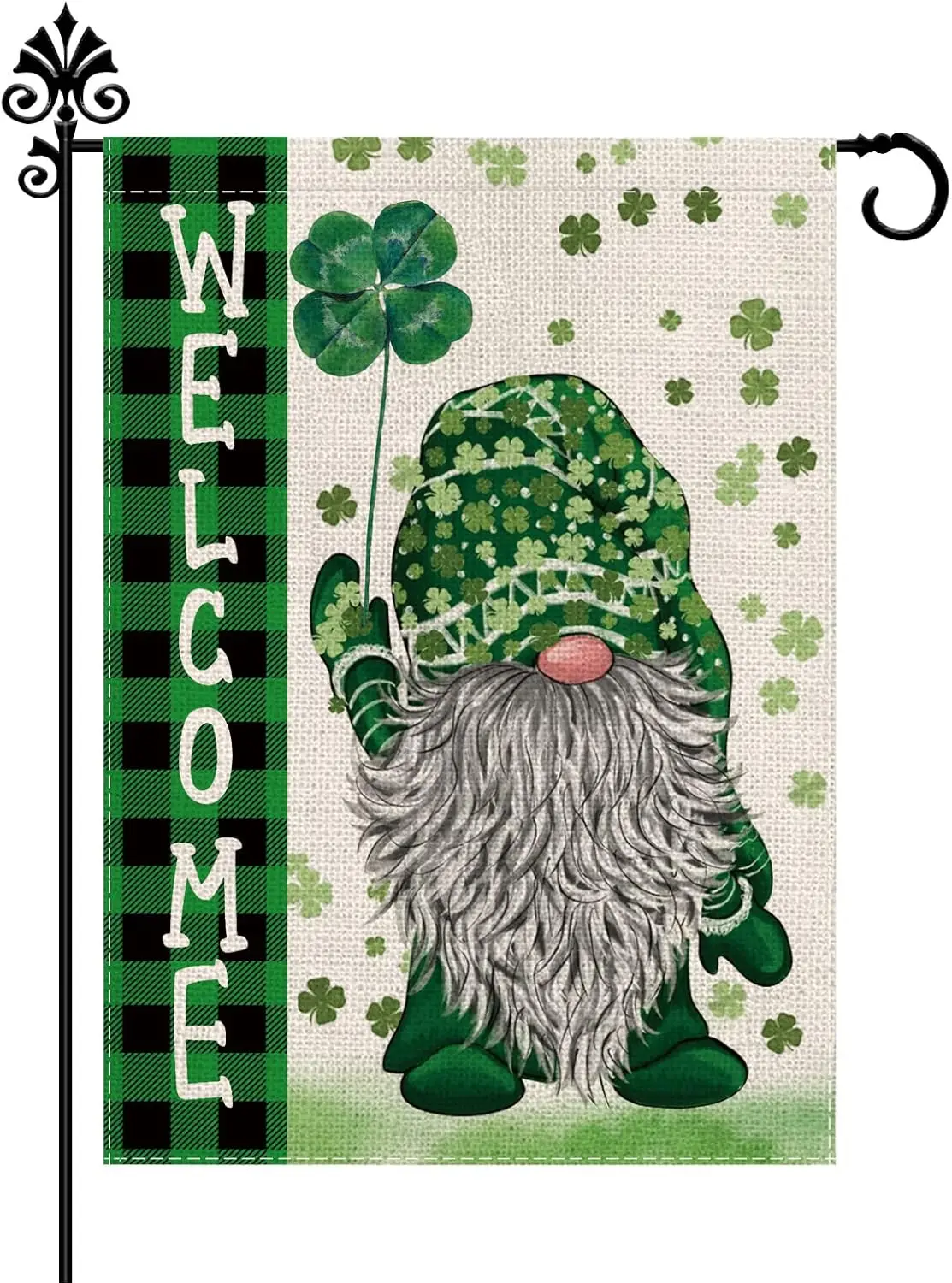 St Patricks Day Garden Flag Green Gnome Shamrocks Vertical Double Sided Burlap Flag Welcome St.Patricks Day Holiday Yard Outdoor