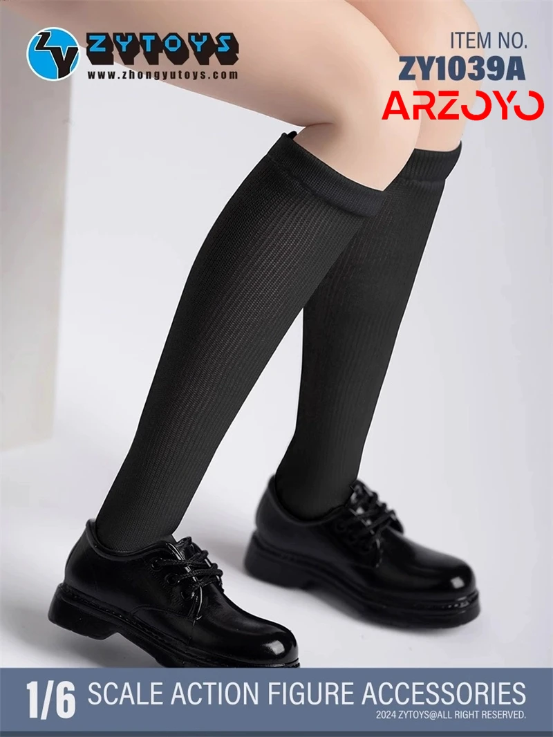 ZYTOYS ZY1030 ZY1039 1/6 Scale Female Sweet Academic Black Leather Shoes Solid Mid Length Socks 12\'\' Action Figure Body Model