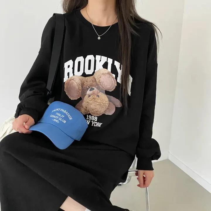 Japanisches Herbst-Winter-Frühlings-Langarm-Dünnes Kleid Damen Fleece-Oberteil Mittellanger Trendiger Rock Übergröße Lässiges Langes Kleid – Detail 20