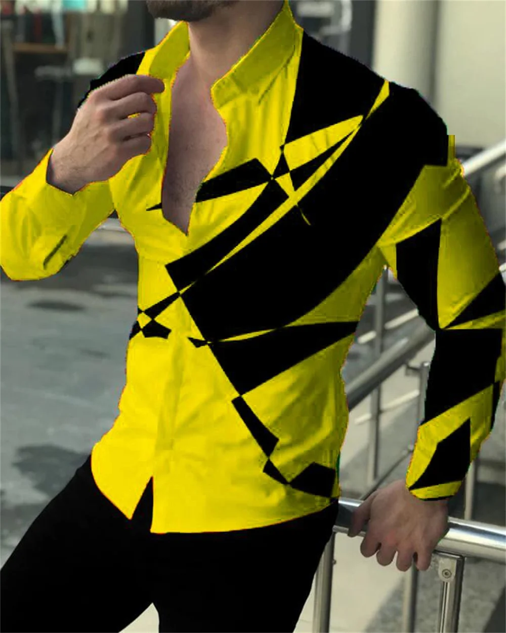 2023 dernier bal mode luxe social homme à manches longues revers simple boutonnage chemise cardigan décontracté couture 3D haut imprimé