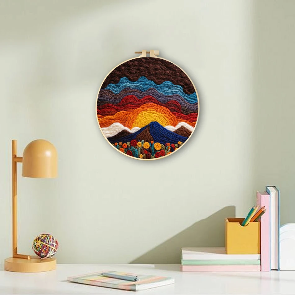 

SDOYUNO Wool Felt Painting Kit desert landscape Diy Craft Supplies Felting Kits For Beginners Embroidery Frame Cross Stitch Gift