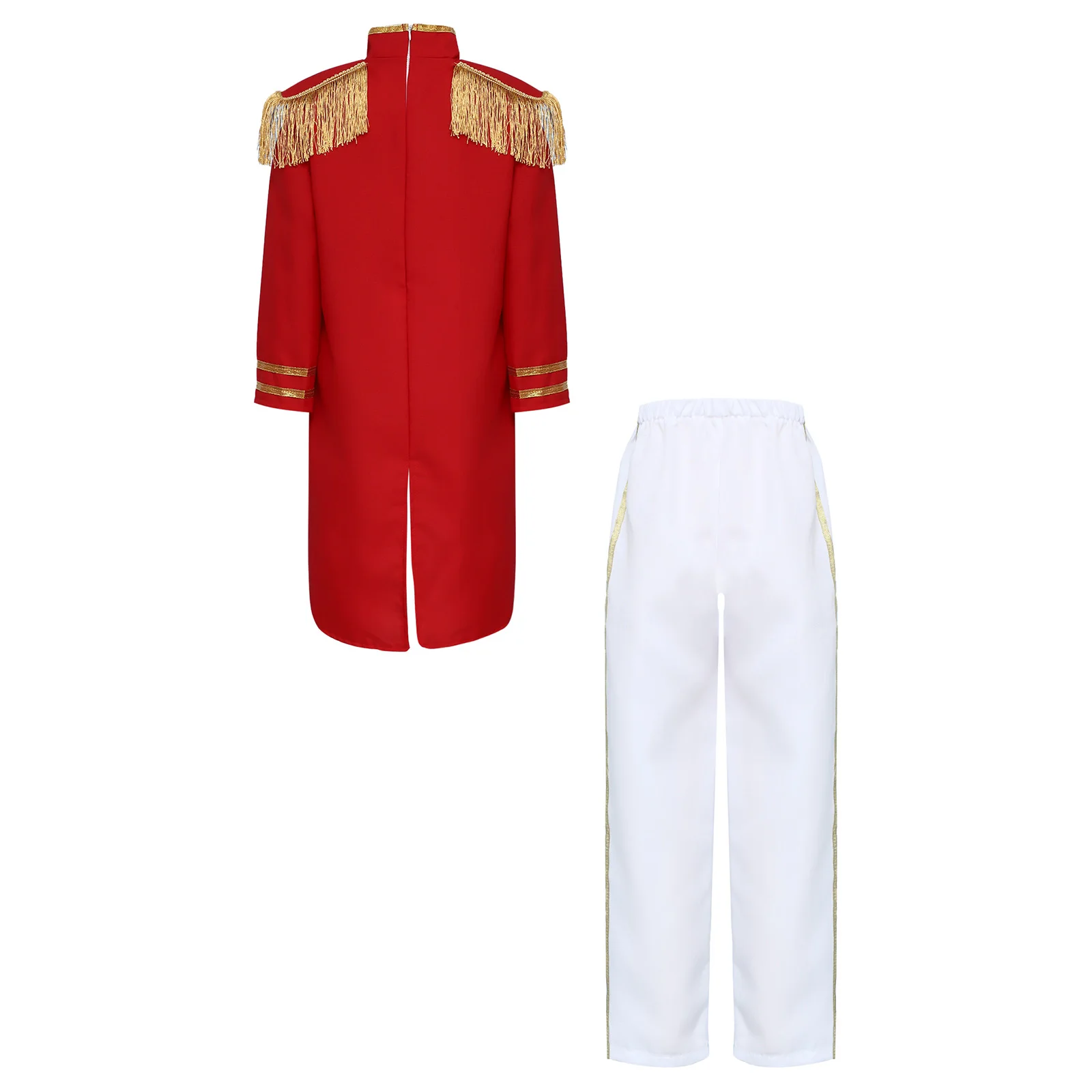 Boys Drum Major Outfit Court Honor Guard Uniform Marching Band Jacket Tassel Epaulets Swallow-tailed Coat Top And Long Pants Set