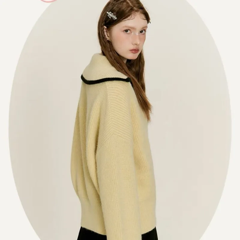 الخريف والشتاء طويلة الأكمام المتناقضة اللون التلبيب سستة سترة محبوكة سترة المرأة معطف أعلى #2