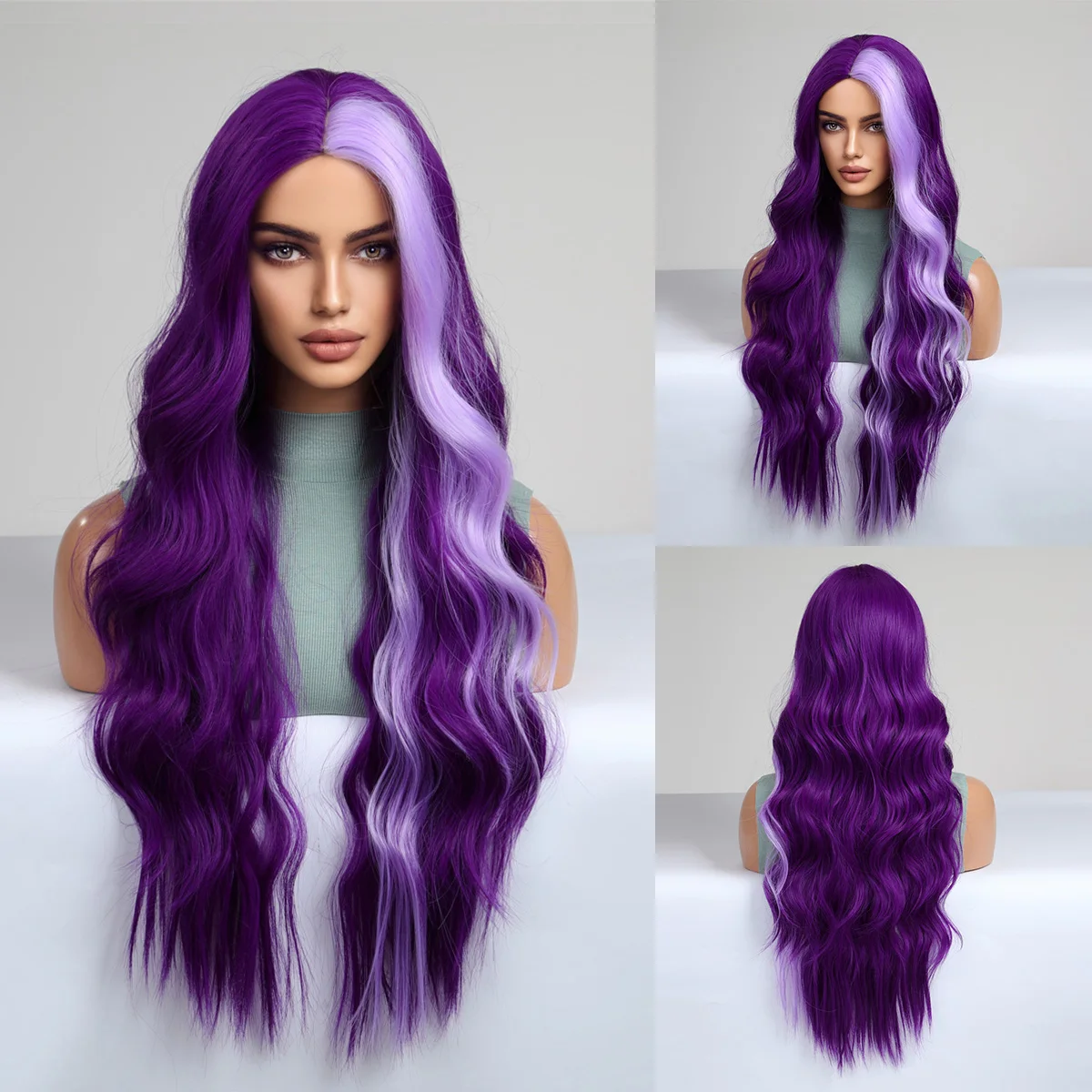 oneNonly Long Purple Wig Synthetic Wigs for Women Wave Cosplay Party Halloween Wig High Quality Hair