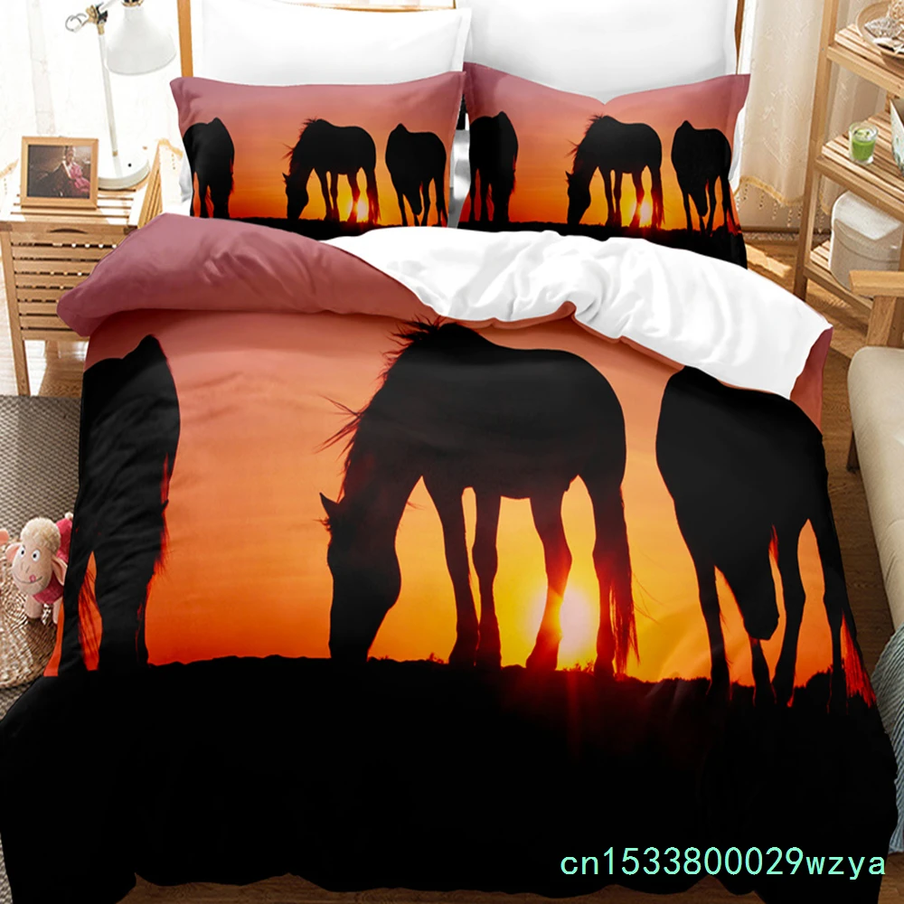 Horse Eating Grass 3D Digital Bedding Set,Duvet Cover + Pillowcase,Popular Style 2/3 pcs.(No Padding No sheet) Queen Bedding Set