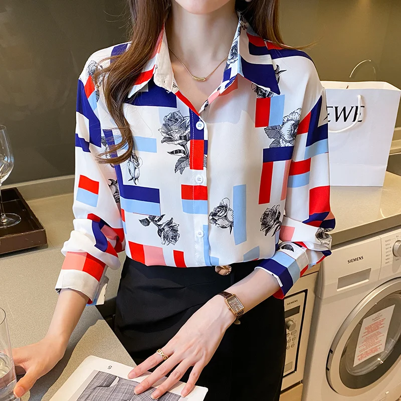 Autumn Single-Breasted Printed Shirts And Blouses Female Temperament Loose Casual Top Shirt Ladies Blouse