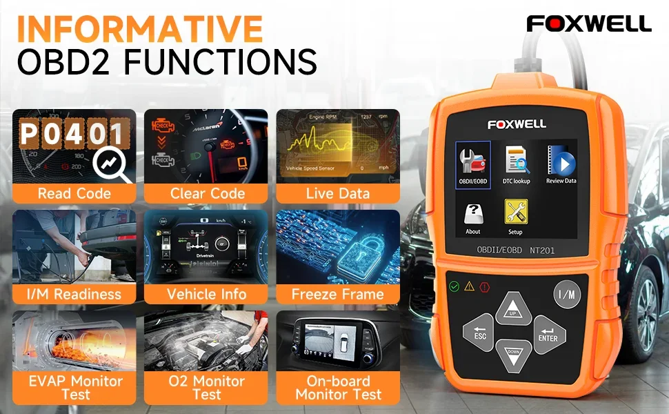 NT201 Car OBD2 EOBD Scanner Check Engine Light Code Reader Live Date Erase Codes I/M Readiness View Freeze Frame Diagnostic Tool