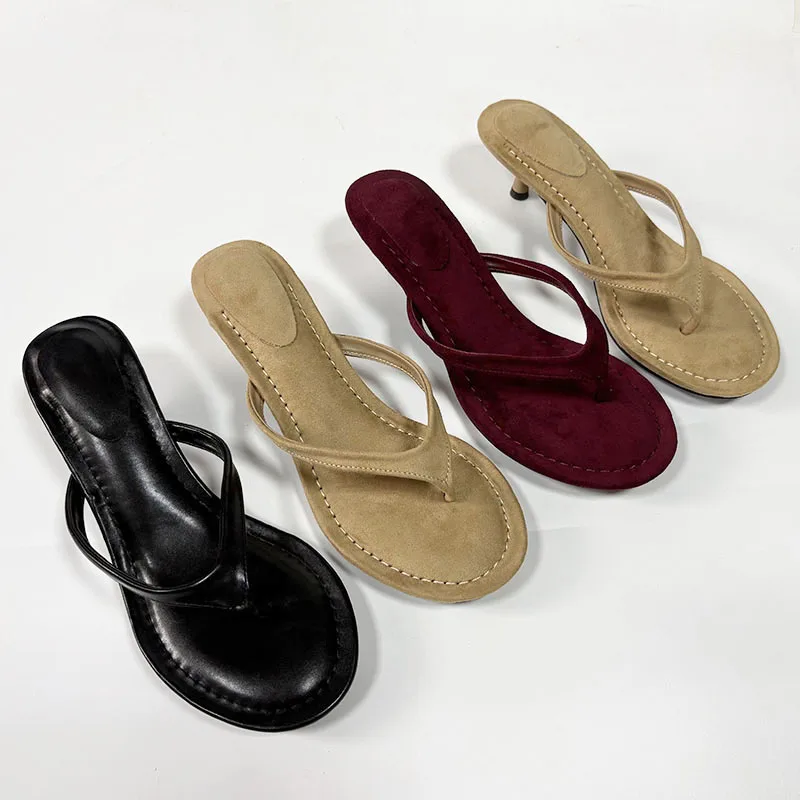 Modische Damen-Sandalen mit Rundem Zeh und Dünnem Absatz, Flip-Flops, Flache Schuhe, Mittelhohe Absätze, Damen-Pantoletten, Pumps – Detail 4