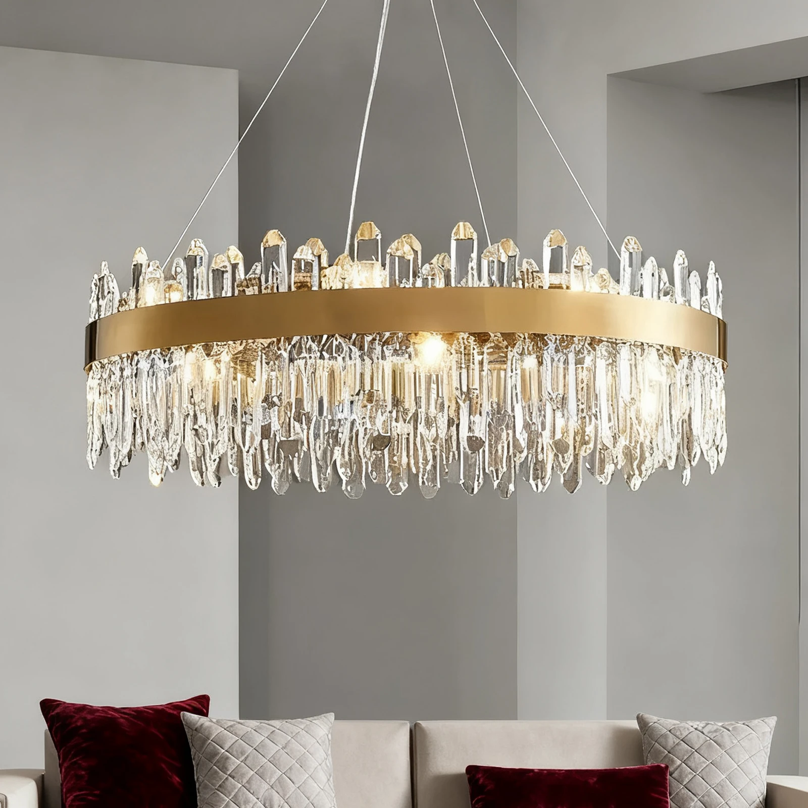 

Modern Crystal Chandelier Luxury Round K9 Crystal Raindrop Chandelier Crystal Pendant Ceiling Light for Dining Room Living Room