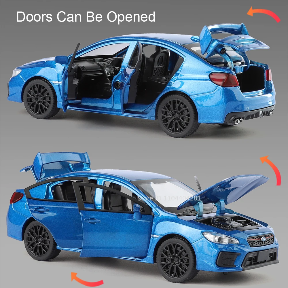 1:30 Subaru WRX STI Car Toys AE86 Alloy Diecast Model 6 Doors Opened Miniature Models Sound Light Pull Back Vehices Holiday Gift