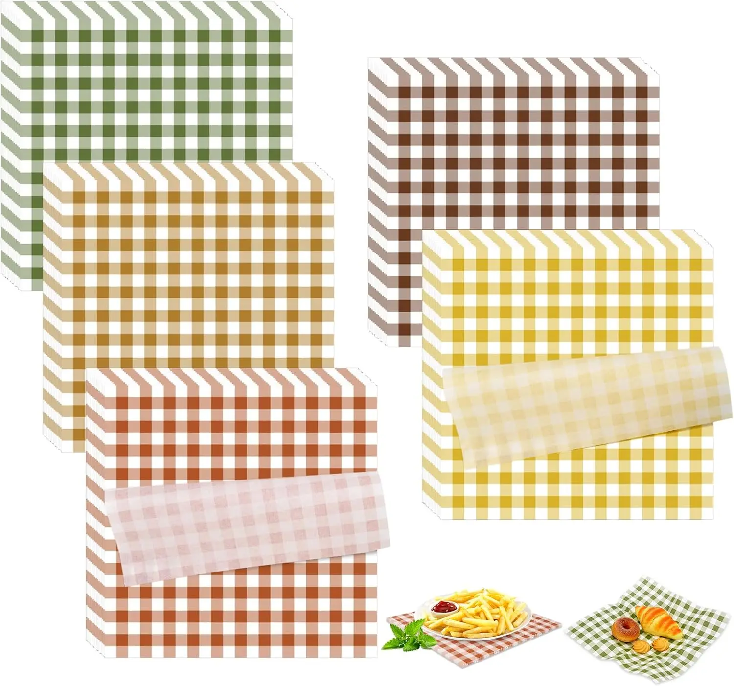 

300 Sheets Fall Plaid Wax Paper Greaseproof Waterproof Dry Waxed Deli Paper Sheet 5 Colors Checkered Paper Liners Wrappi