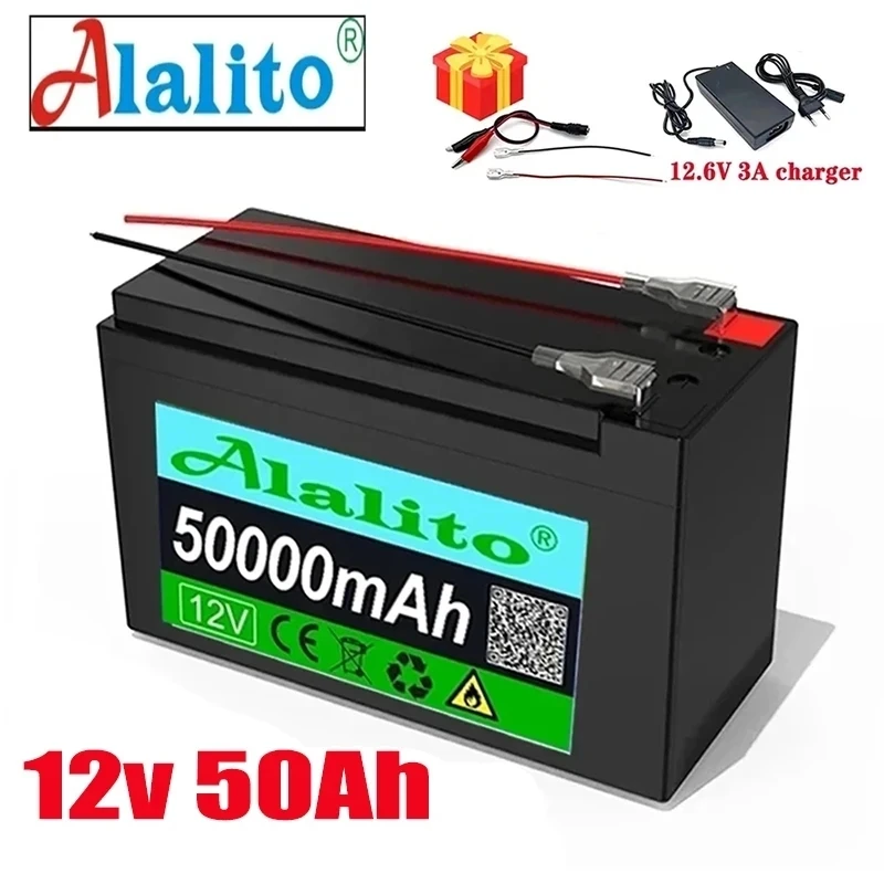 

12V Battery 50Ah 18650 lithium battery pack Rechargeable battery for solar energy electric vehicle battery+12.6v3A charger