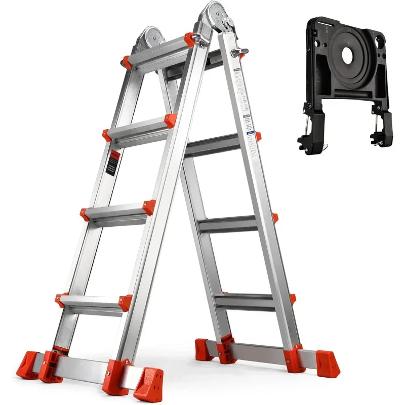 Removable Tool Tray with Stabilizer Bar, 330 lbs Weight Rating Telescoping Ladder for Household or Outdoor Work