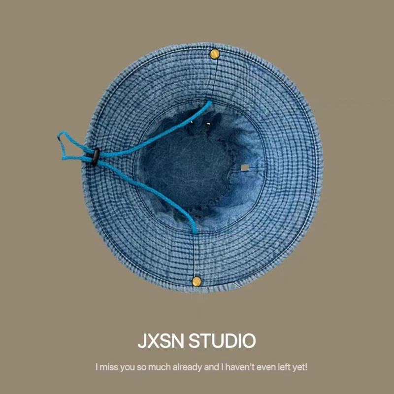 2025 Blauer Cowboy-Eimerhut mit Schnur, Herren-Denim-Strand-Sonnenhut für Damen, Outdoor, Wandern, Paar, Bob, Panama, Sommer-Fischerhut – Detail 22