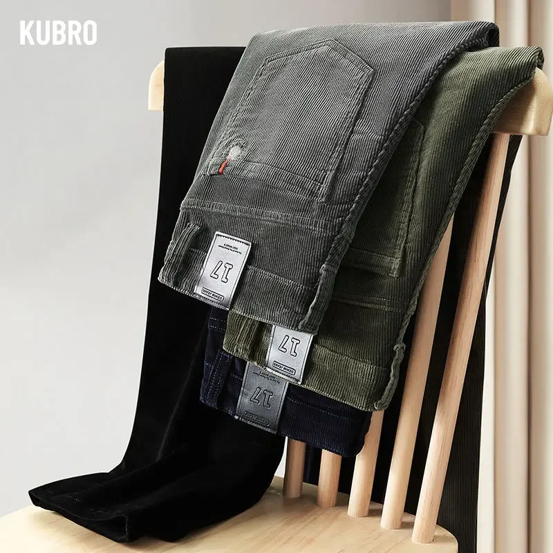 

KUBRO Men's Y2k England Style Business Pants New 2023 Classic Corduroy Chic Streetwear Trousers Plus Size Full Length Male Loose