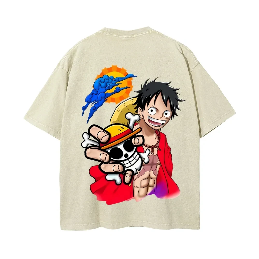 ワンピースプリント半袖TシャツカジュアルサマーウェアメンズストリートウェアメンズTシャツウォッシュド＆オールドコンフォータブルポップ