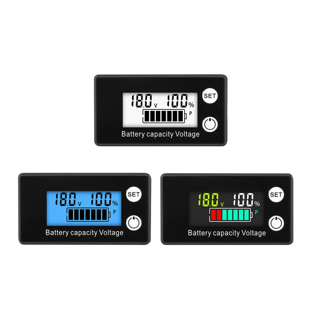 Voltmeter indikator kapasitas baterai Lithium, DC 8 ~ 100V dengan tampilan Digital LED dan Alarm bel deteksi suhu