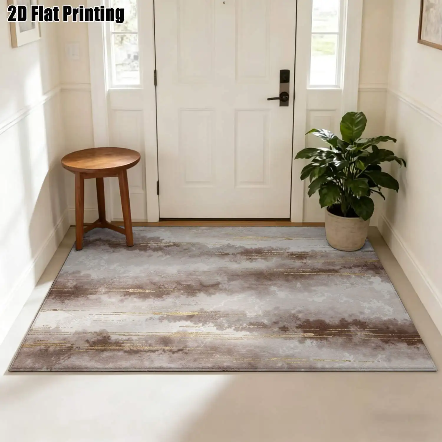 1Pc 2D Printed Light Brown Abstract Art Nordic/Instagram-Inspired Modern Minimalist European Vintage Carpet, Machine Washable, Multi-Size, Suitable for Entrance/Dining/Foyer/Living Room/Bedroom Home Decoration