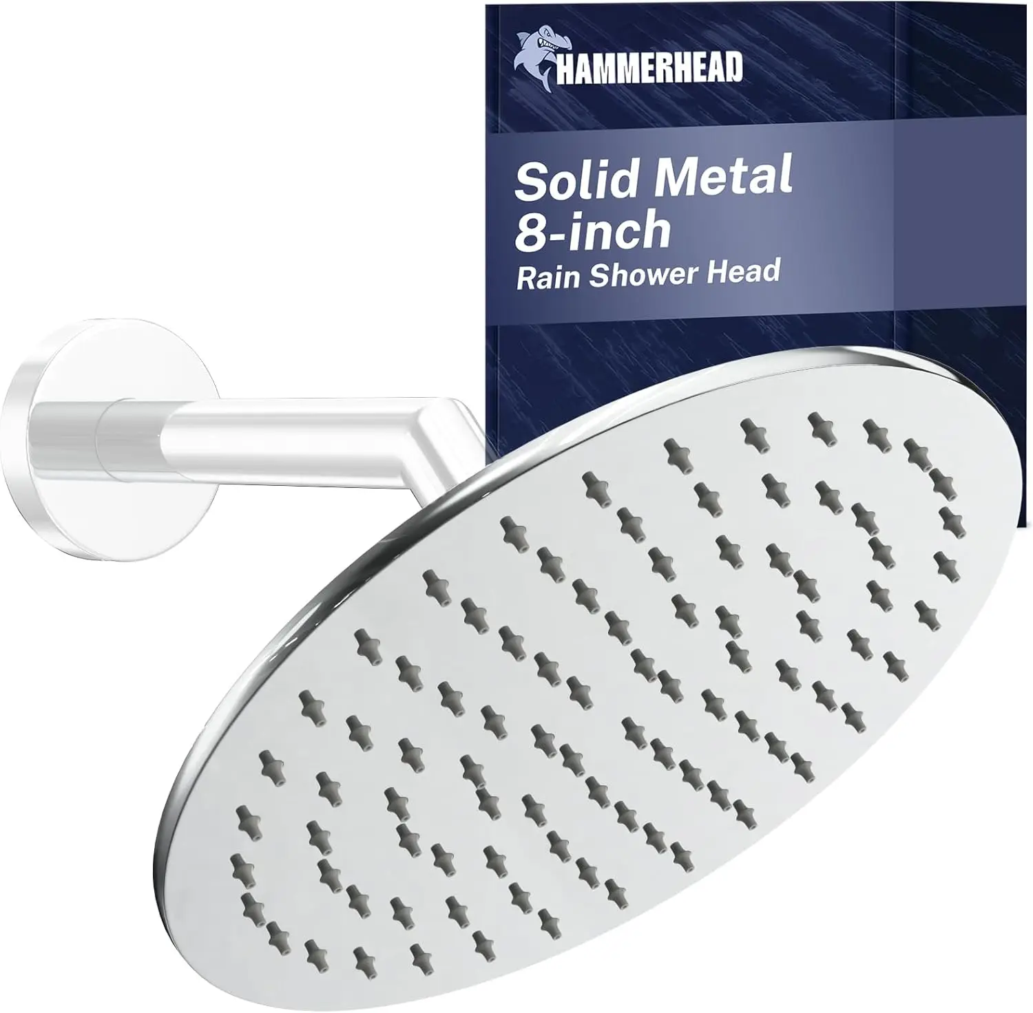 

8-дюймовая насадка для душа с дождевой насадкой, хромированная, высокий расход, 2,5 галлонов в минуту, оптимизированная для давления, большой круглый дизайн