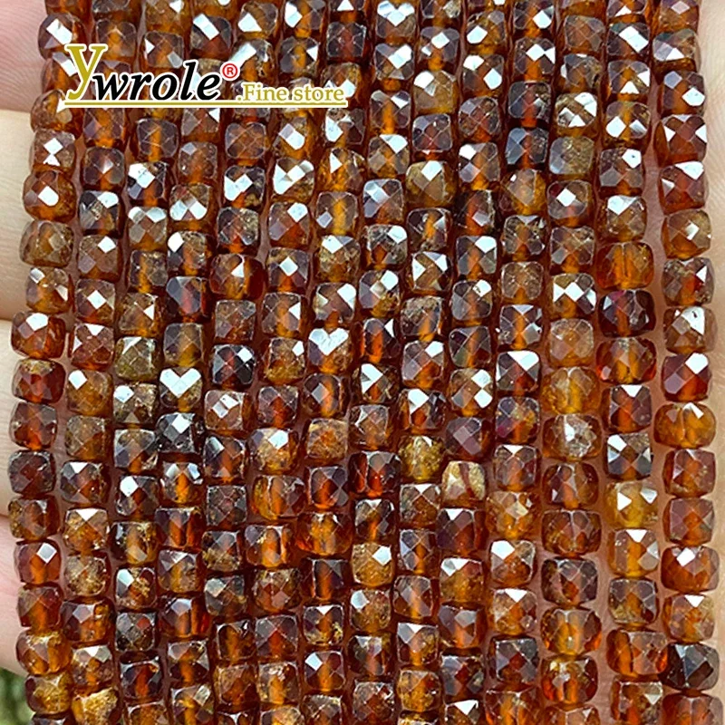 Faceted Square 4-5mm Natural Stone Orange Garnet Loose Spacer Beads for Jewelry Making Diy Earrings Bracelet Charms Accessories