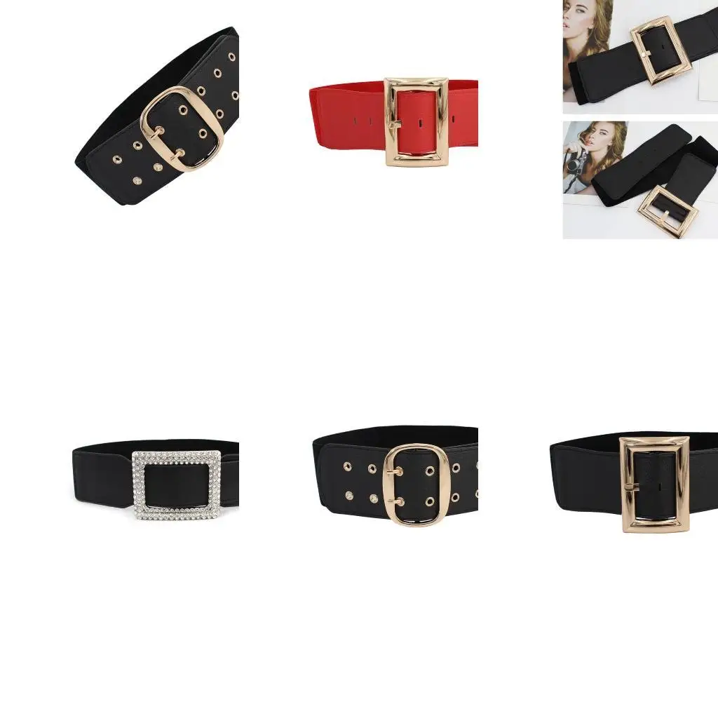 

39BD Stretchy Waist Belt Wide Chain Oversized Buckle for Suit Mini Skirt Jeans for Women Hot Girls Solid Color