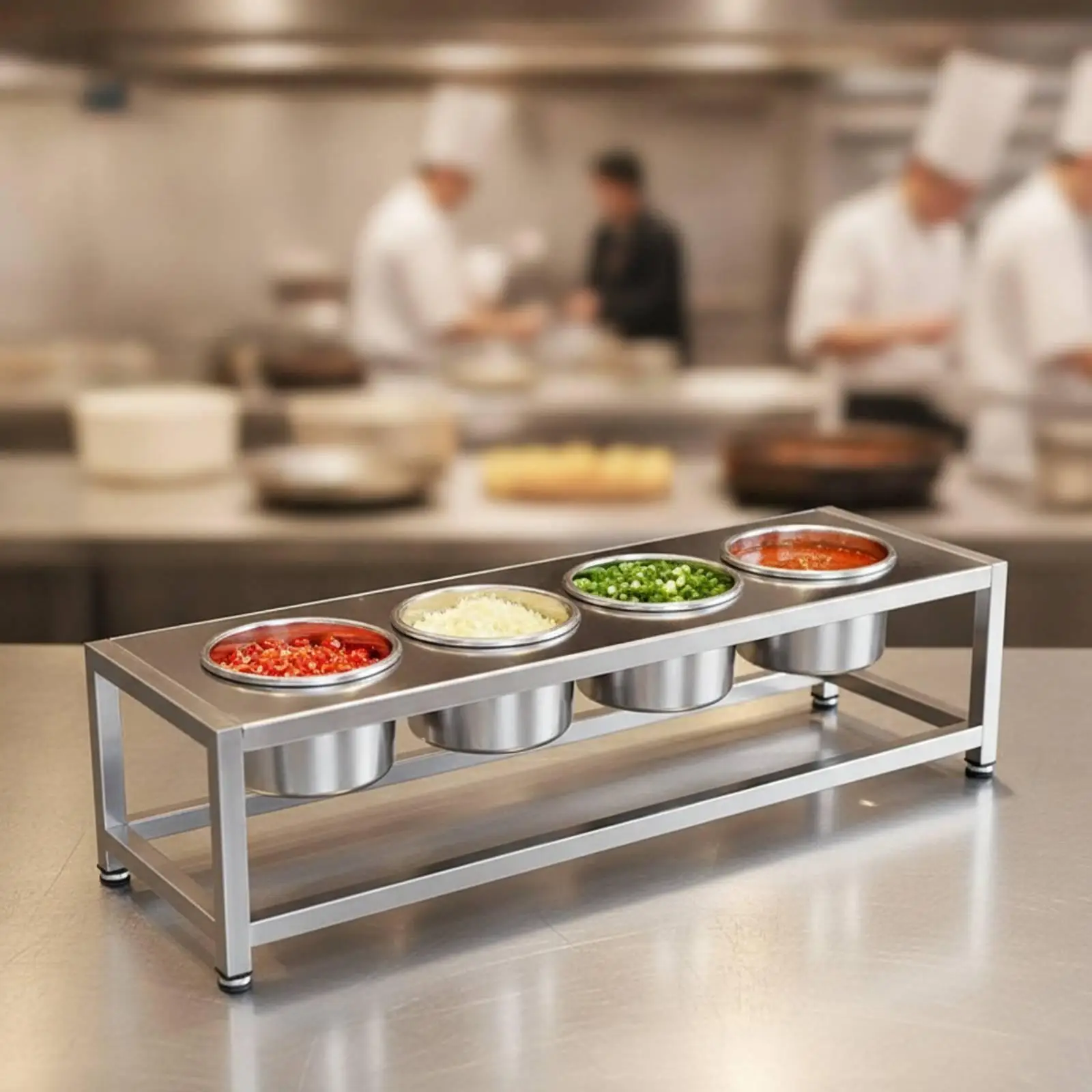 Sauce Holder Rack for Countertop Stainless Steel Condiment Dispenser with Recessed Cups for Ketchup Mustard Serving Station