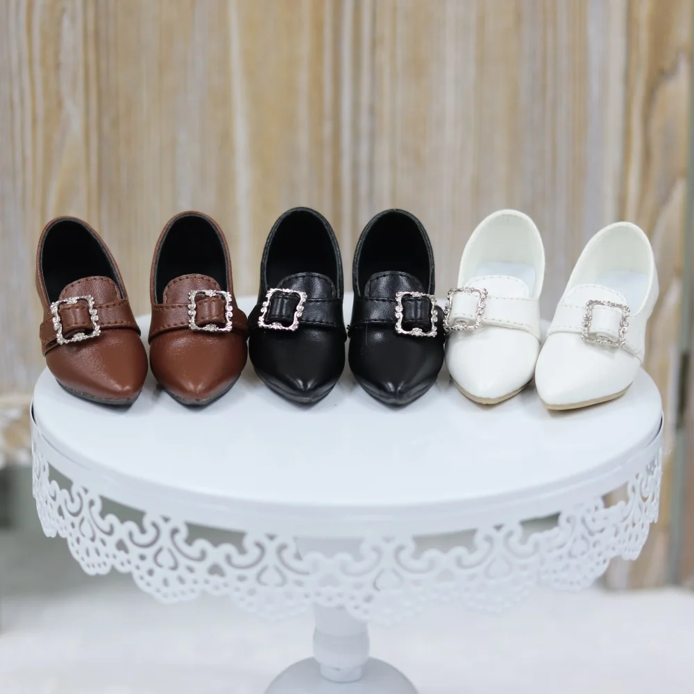 

BJD/SD/кукольная обувь для девочек, элегантная матовая кожа 1/3, одинарный заостренный коричневый, черный, белый цвет, боковая квадратная пряжка, низкие каблуки, аксессуары для кукол