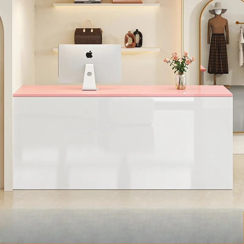 الأعمال الخشبية ماكينة تسجيل المدفوعات النقدية منصة صالون مكتب مكاتب استقبال فريدة من نوعها التصميم الحديث استقبال الأثاث التجاري #3