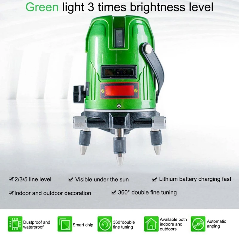 Multifunctional Laser Level 532nm 5 Lines 360 Rotary Lazer Green Light Laser Level Battery Cross Line Level Ground Wall Sticker