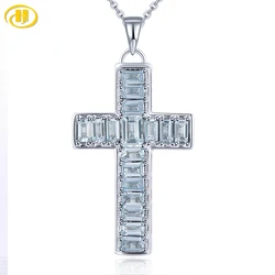 Natural Sky Blue Topaz Solid Sterling Silver Pendants 6.9 Carats Genuine Gemstone Cross Classic Design S925 Unisex Fine Jewelrys