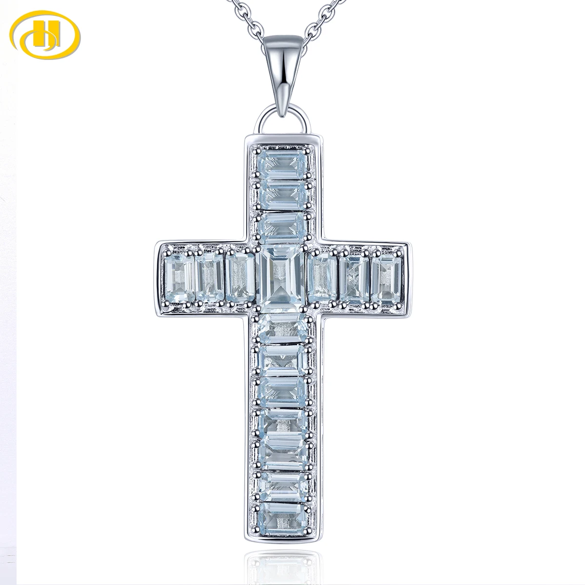 Natural Sky Blue Topaz Solid Sterling Silver Pendants 6.9 Carats Genuine Gemstone Cross Classic Design S925 Unisex Fine Jewelrys