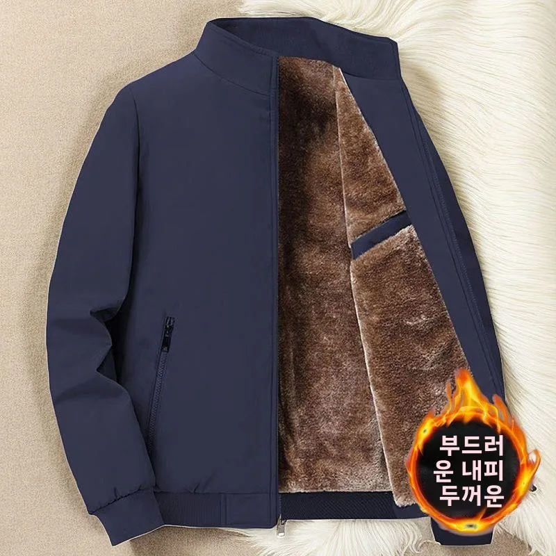 معطف شتوي دافئ بياقة طويلة من القطن مبطن من Thiened Fce للرجال في منتصف العمر ولون نقي للأب Sle