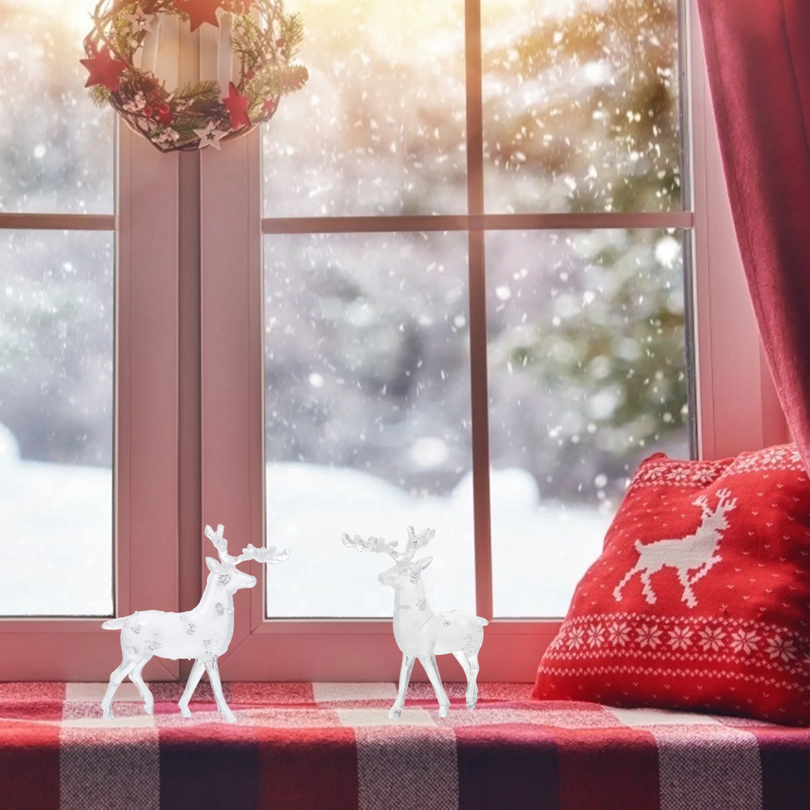 

2Pcs Home Office Elk Ornament Acrylic Christmas Desktop Deer Decoration Xmas Party Props Elk Decor Xmas Party Supply