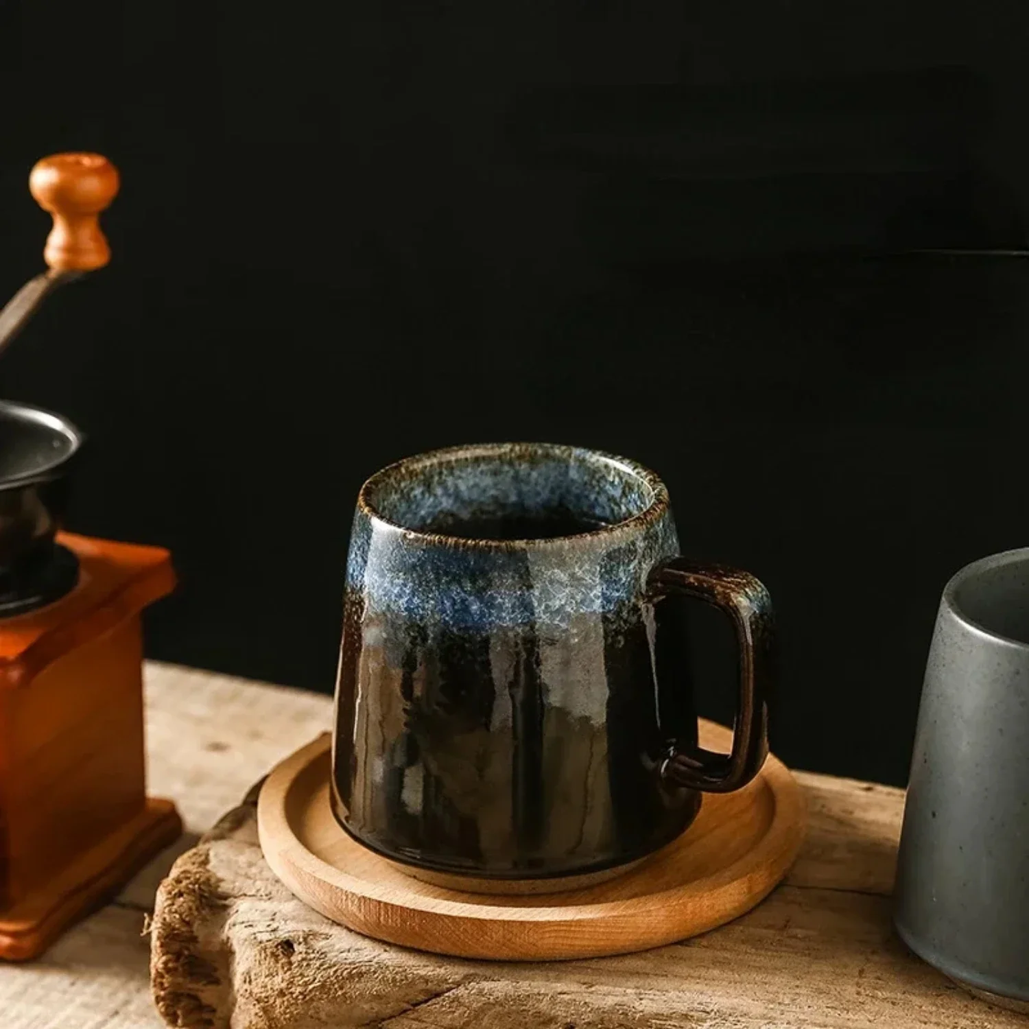 Retro ถ้วยกาแฟเซรามิคถ้วยอาหารเช้าแก้วเซรามิคหยาบชายามบ่ายหรูหราบนโต๊ะอาหารแก้ว