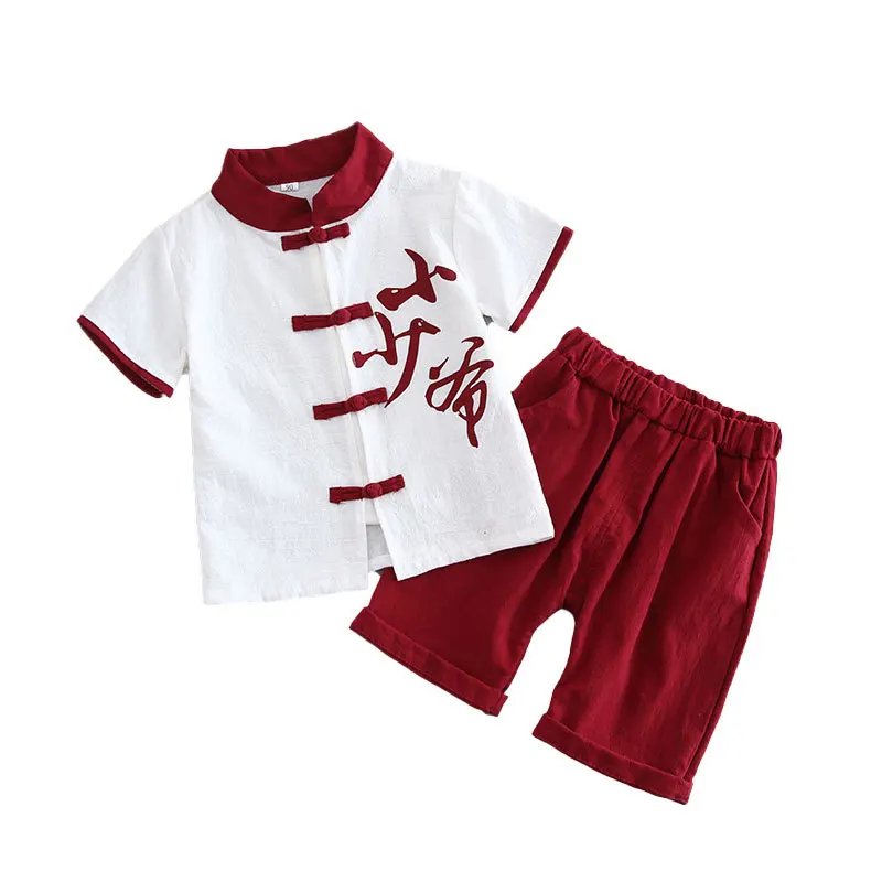 Traditional Chinese Style New Year Tang Suit Hanfu Costume Baby Boy Clothes Toddler Clothes Summer Tops Pants Clothing Set