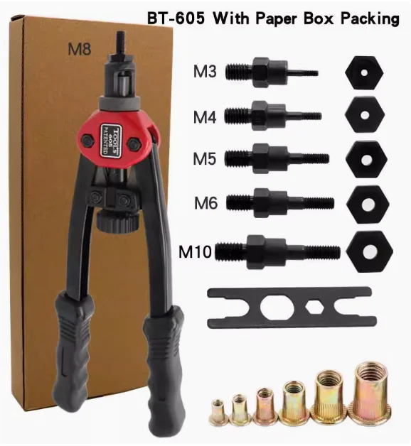 BT605 BT607 Manual Rivet Gun Nut Tool M3-m12 Threaded Nut Rivet Kit view 2