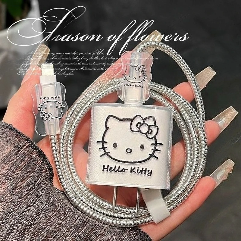 حافظة حماية شحن كاواي هالو كيتي الجديدة لهواتف آيفون وآي باد شحن سريع 20 وات حماية كابل الهاتف ضد التشابك