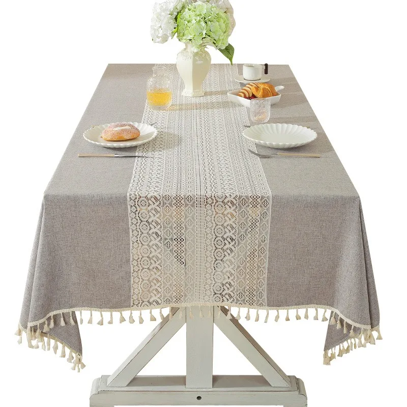 

Льняная ткань для чехла на журнальный столик в минималистичном стиле, с вырезами и вышивкой, прямоугольная, высококачественная, винтажная