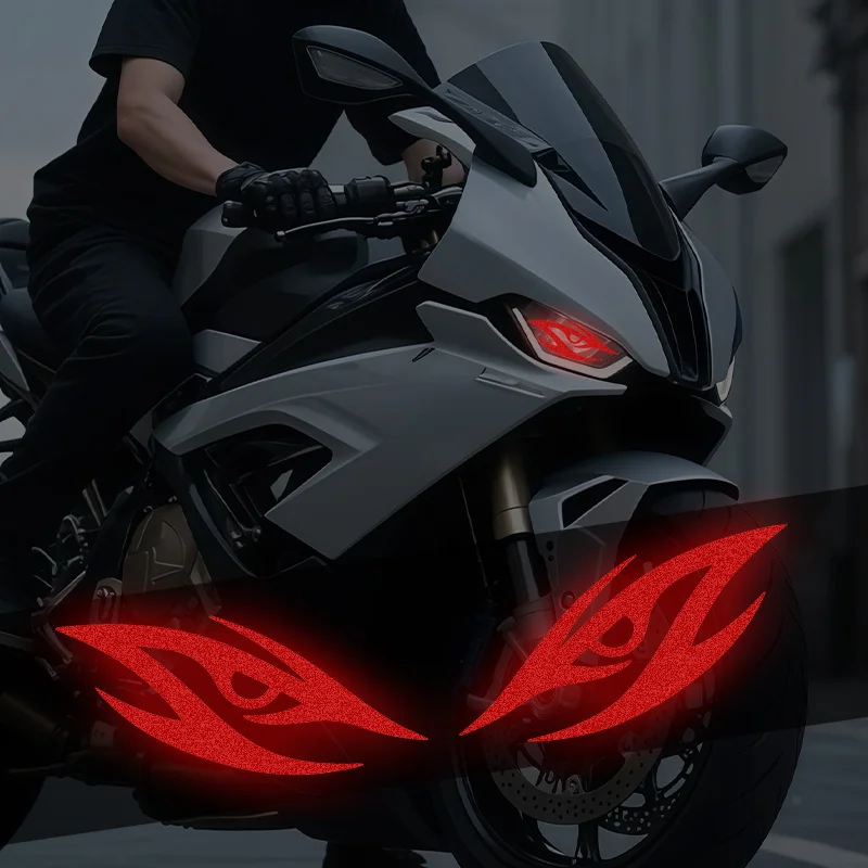 1Pair Reflective Demon Eyes Motorcycle Stickers Waterproof for Motorbike Headlight Fuel Tank Front Fairing Modification Decals