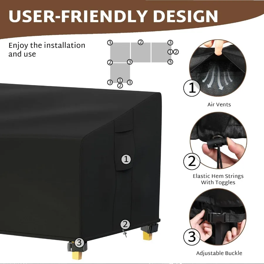 غطاء مقطعي خارجي من iBirdie مقاس 90 × 90 بوصة 89 × 89 بوصة 88 × 88 بوصة 87 × 87 بوصة أريكة فناء على شكل حرف L مقاومة للماء والطقس