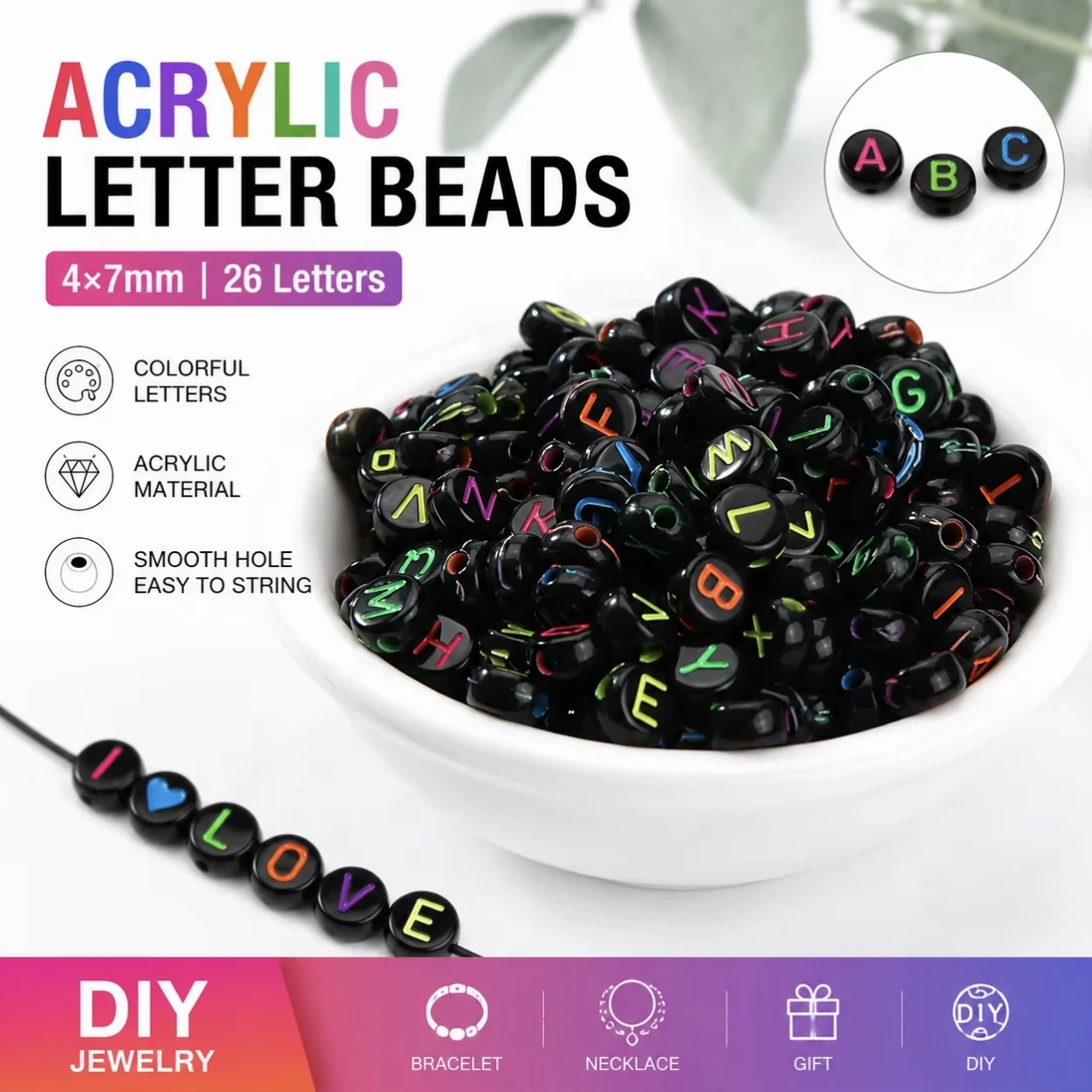 100-500PCS Acrylic A-Z Alphabet Beads Black Round Flat Loose Spacer Letters Beads for DIY Jewelry Making Bracelet Accessories