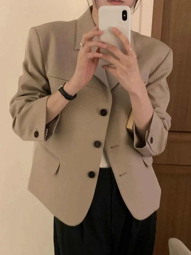 

Женский костюм Briti Sle в стиле ретро Jaet Long Sve с отложным воротником, осень-зима, модный кардиган на одной пуговице, топ